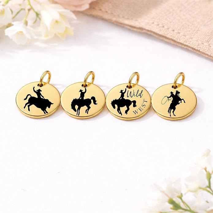 SM Design Western Charm Set of 4 – Stainless Steel Western Charms for Bracelets & Necklaces – Cowgirl, Ranch & Country Style Jewelry Charms – Western Gift for Women & Moms