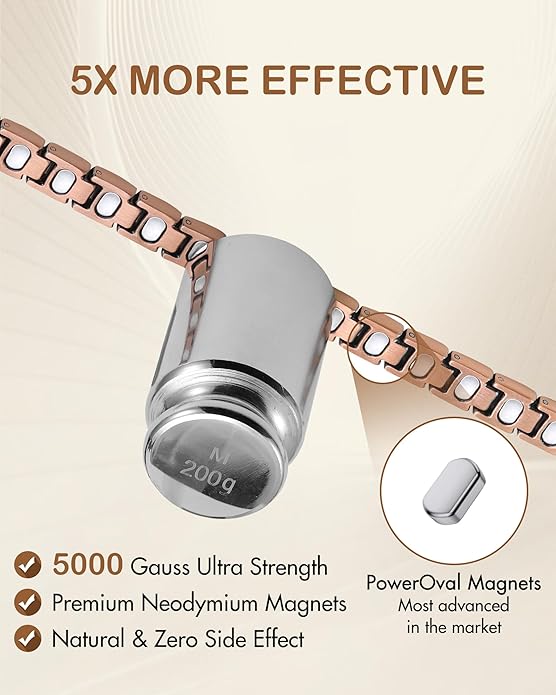 Feraco Pure Copper Bracelets for Women, 5X Ultra Strength Magnetic Bracelet with 5000 Gauss Neodymium Magnets & Upgraded Butterfly Clasp, Adjustable Jewelry Gift