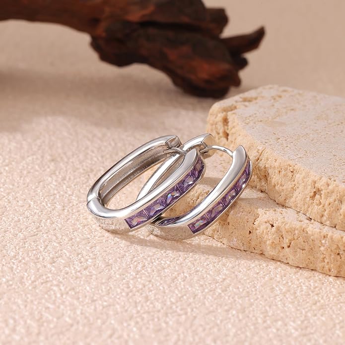 Trendy CZ Gold/Silver Hoop Earrings for Women Square Hypoallergenic chunky gold Hoop Earrings Geometric Minimalist Rectangle Hoops