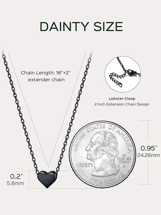 ChicSilver Personalized 925 Sterling Silver Dainty Small Heart/Star/Moon/Dot/Triangle Pendant Necklace for Women, Silver/Gold/Rose Gold/Black (with Gift Box)