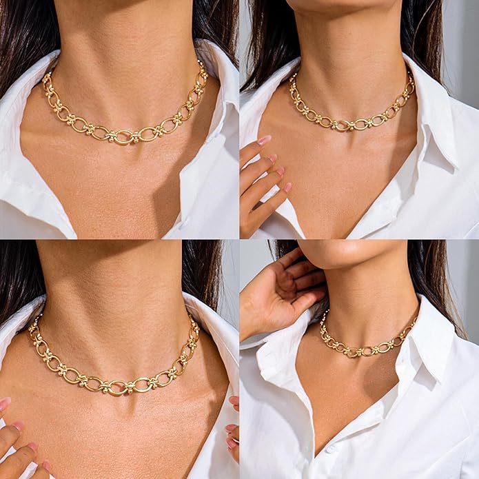 Chunky Necklace for Women 18K Gold Plated Statement Adjustable Thick Link Chains Paperclip Chain Choker Trendy Fashion Jewelry Gifts