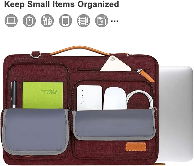 MOSISO 360 Protective Laptop Shoulder Bag,15 inch Computer Bag Compatible with MacBook Air M4 M3 M2/Pro A1990 A1707, Dell XPS Plus,Side Open Messenger Bag with 4 Zipper Pockets&Handle, Wine Red