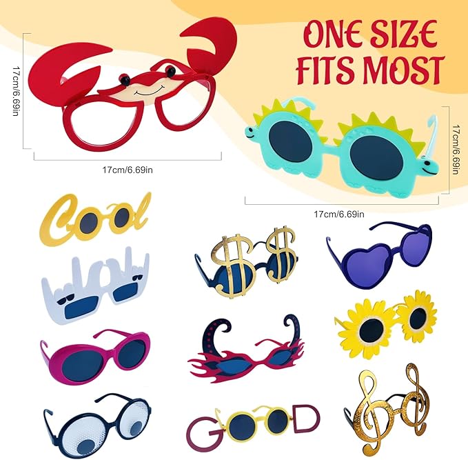 24 Funny Hats and Glasses For Photo Booth Props, 12 Assorted Crazy Party Hats, 12 Funny Party Sunglasses, Novelty Hat, Dress Up Costume Hat Accessories, Silly Hats & Novelty Glasses for Adults Teens