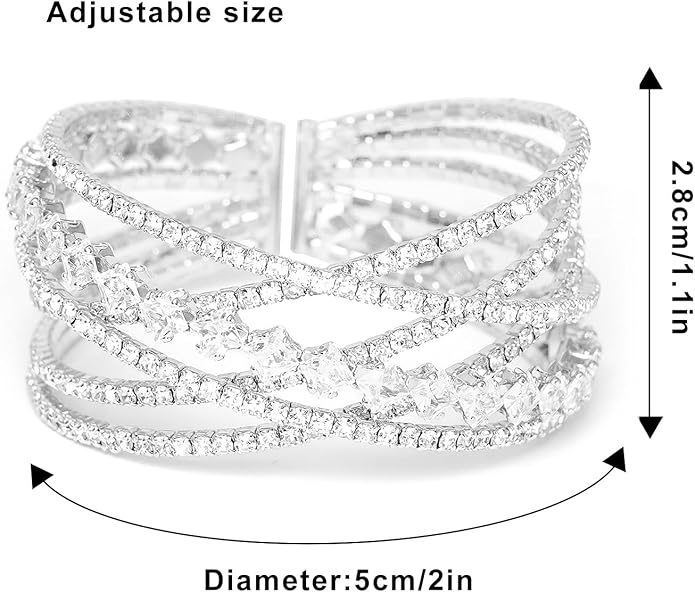 Rhinestone Bracelet Multilayer Cuff Bracelet Sparkling Crystal Layered Bridal Bracelets for Women