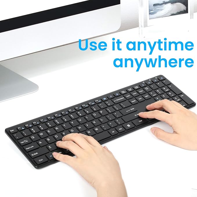 Wireless Keyboard-2.4G Ultra Slim Quiet Full Size Matte USB PC Computer Keyboard,19 Multimedia Keys,Number Pad,Plug&Play,Lag-Free Ergo,Long Battery life for Desktop,Laptop,Smart TV,MAC,Windows,QWERTY