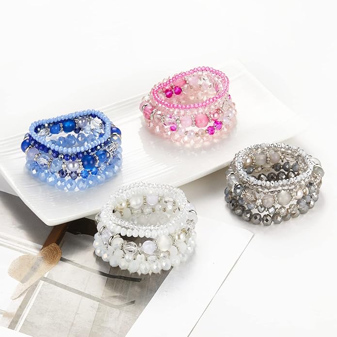 Noessla Beaded Boho Stretch Bracelet Colorful Stackable Crystal Beads Bracelets Trendy Costume Jewelry Mothers Day Gifts for Women