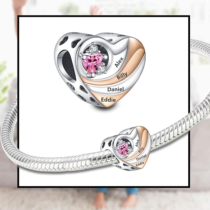 Annmors Personalized Photo Charm for Bracelet Necklaces,925 Sterling Silver Charm Love Heart Shaped Engraved Customize Picture Gift for Birthday Mother's Day Christmas,Bead Charms Jewelry for Women