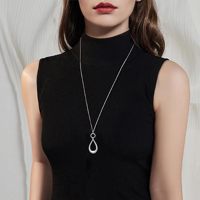 Long Necklace Sterling Silver Larait Bar Y Lariat Long Chain Drop Adjustable Necklace Gift for Her, 30"