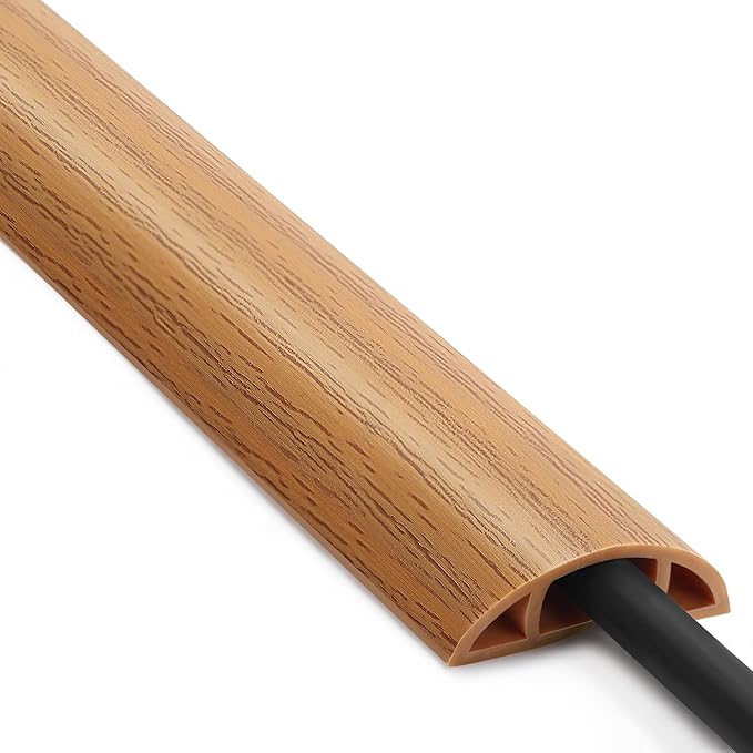 Floor Cord Cover 4ft, Cord Hider Floor Yellow Oak Wood, Cable Management Prevent Trips, Cable Cover Wire Covers for Electric Power Cords, Wire Protector Cavity W0.47in x H0.28in
