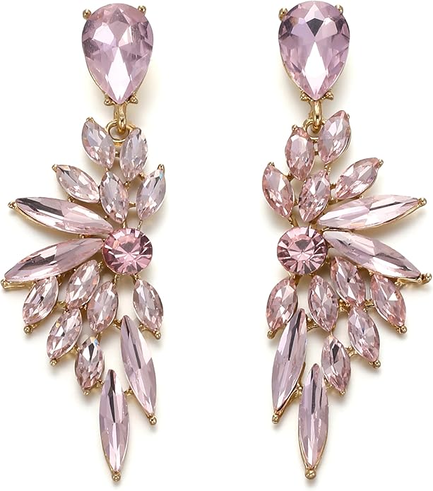 BriLove Women's Wedding Bridal Crystal Teardrop Multi Marquise Cluster Bling Dangle Earrings