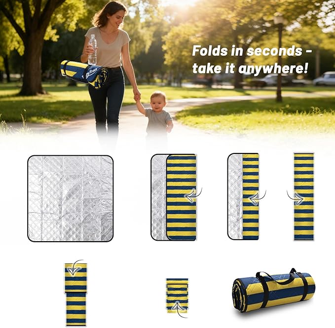 Picnic Blanket 80"x80" – Extra Large Waterproof Outdoor Blanket for Beach, Park, Grass, Lawn, Camping, Sandproof Mat, Foldable & Portable, Ideal Wedding Registry & Family Travel Accessory