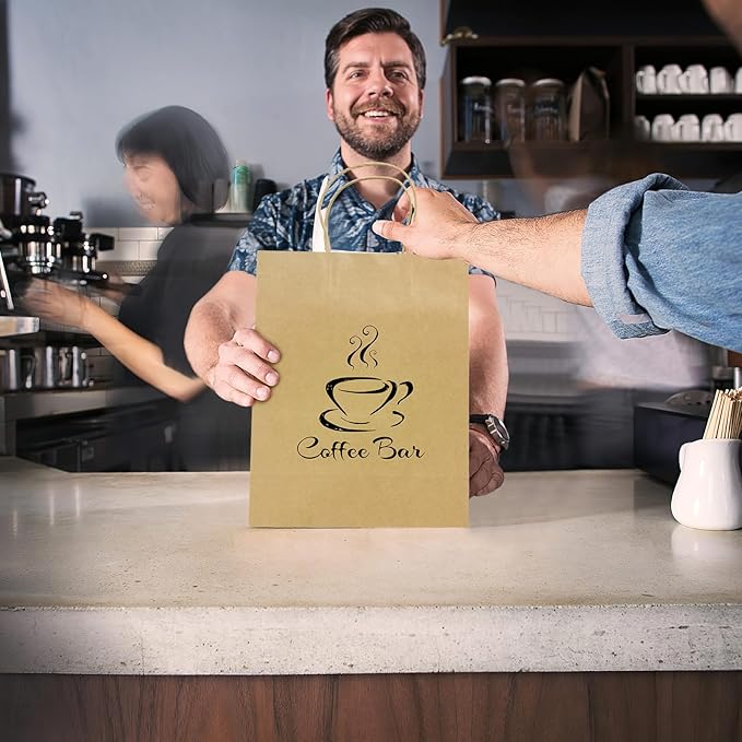REMTAP Gift Paper Bags 8×4.5×10.5 50Pcs Kraft Bags with Handles Bulk Gift Bag for Wedding Party Craft Retail Packaging, Shopping, Party Favor, Retail Bag (Brown-M-50pcs, 8 * 4.5 * 10.5)