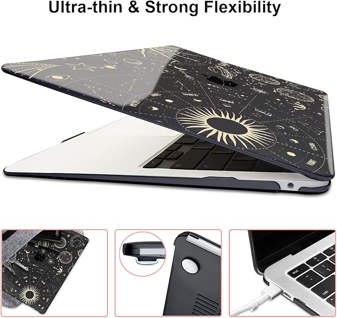 Compatible with MacBook Pro 13 inch Case 2022 2021-2016 A2338 M2/M1 A2251 A2289 A2159 A1989 A1706 Model, Pattern Plastic Hard Shell Keyboard Cover Screen Film Webcam Cover, Constellation
