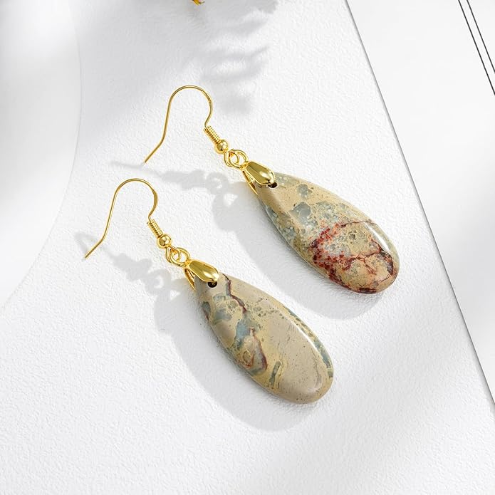 Boho Women Natural Stone Earrings Unique Healing Imperial Jasper Gemstone Energy Hypoallergenic Lightweight Dangle Drop Earrings Multiple Styles Earrings Jewelry for Birthday Party Gift