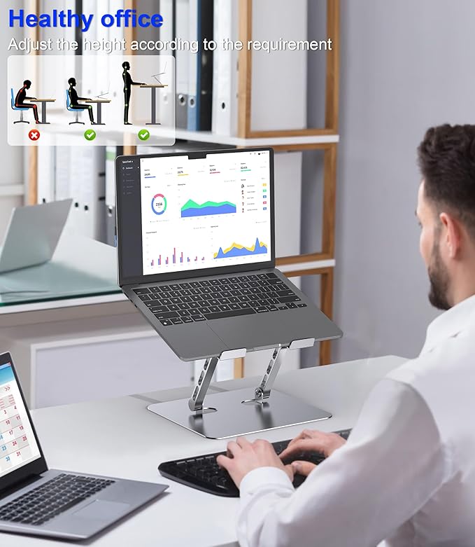 Adjustable Laptop Stand,Ergonomic Foldable Notebook Computer Holder.Compatible with MacBook iPad Dell HP Lenovo ThinkPad Acer ASUS Samsung and More 10-17" Laptops Tablets,Silver