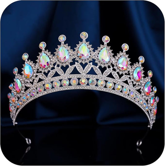 FORSEVEN Crystal Tiaras and Crowns for Women - Wedding and Birthday Party Princess Crown Hair Accessories - Bride Rhinestone Headband Halloween Decorations Hairband