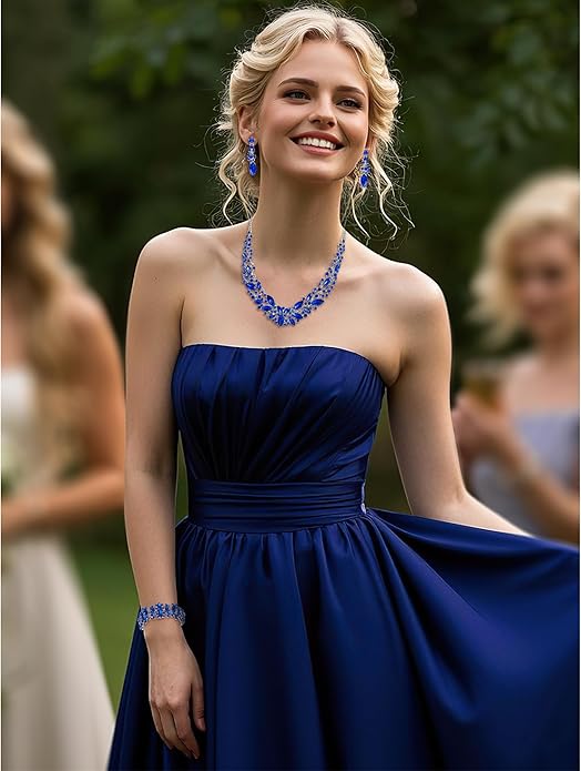 BriLove Women's Wedding Bridal Austrian Crystal Marquise Cluster Collar Necklace Dangle Earrings Set
