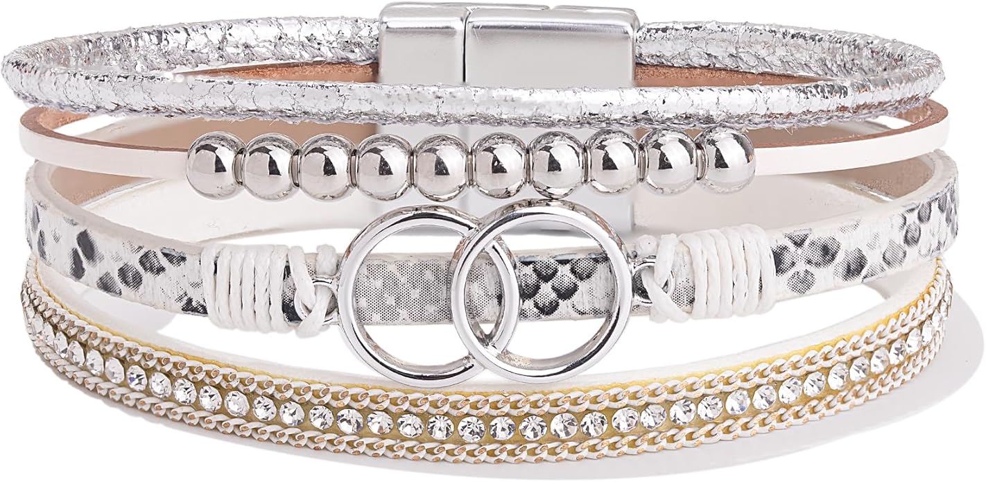 FANCY SHINY Boho Leather Wrap Bracelet Stackable Infinity Chunky Cuff Bracelets Western Hippie Outfits Jewelry Valentine Gifts for Women