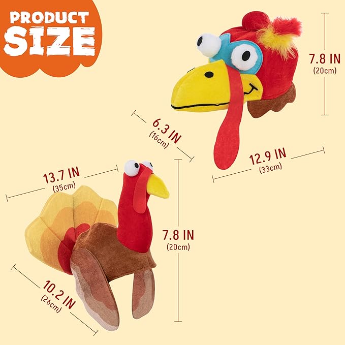 JOYIN 2 PCS Silly Thanksgiving Turkey Cap, Novelty Hats for Thanksgiving Night Event Dress-up Party, Costume Hats for Role Play Carnival Cosplay, Decoration & Accessories