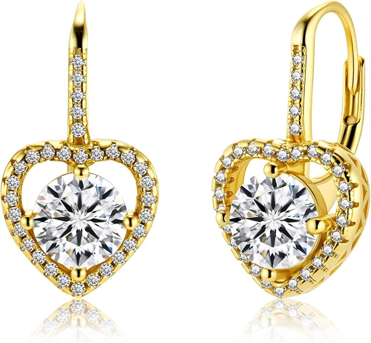 Moissanite Earrings, White Gold Plated Soild Sterling Silver Dangle Earrings 1.0ct-2.0ct D Color Brilliant Round Cut Lab Created Moissanite French Leverback Drop Earring for Women