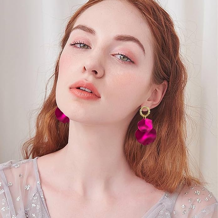 Anmpab Statement Matte Rose Flower Petal Stud Earrings for Women Dangly Floral Petal Earrings Jewelry Accessories Romantic Gifts for Her Women