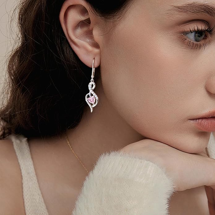 Infinity Heart Dangle Drop Earrings for Women, 925 Sterling Silver Birthstone Leverback Earrings, Birthday Anniversary Valentines Day Jewelry Gifts for Women Mom Her
