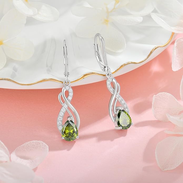 Infinity Love Birthstone Earrings for Women 925 Strling Silver 5A Cubic Zirconia Dangle Drop Leveback Earrings Jewelry Birthday Christmas Day Gifts for Her