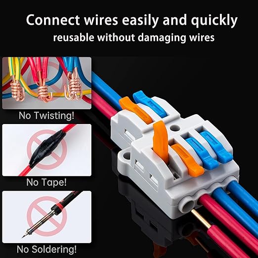 10PCS Lever Wire Connectors, Quick Wiring Cable Connectors, Compact Push-in Conductor Terminal Block(10PCS 2 in 4 Out)