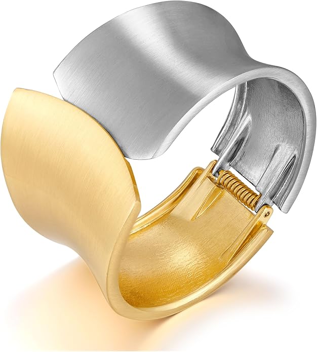 Statement Golden Matte Bracelet for women Minimalist Chunky Brushed Bangle Bracelet Vintage Thick Wide Cuff bracelet Gold Plated Open Cuff Geometric Bracelet