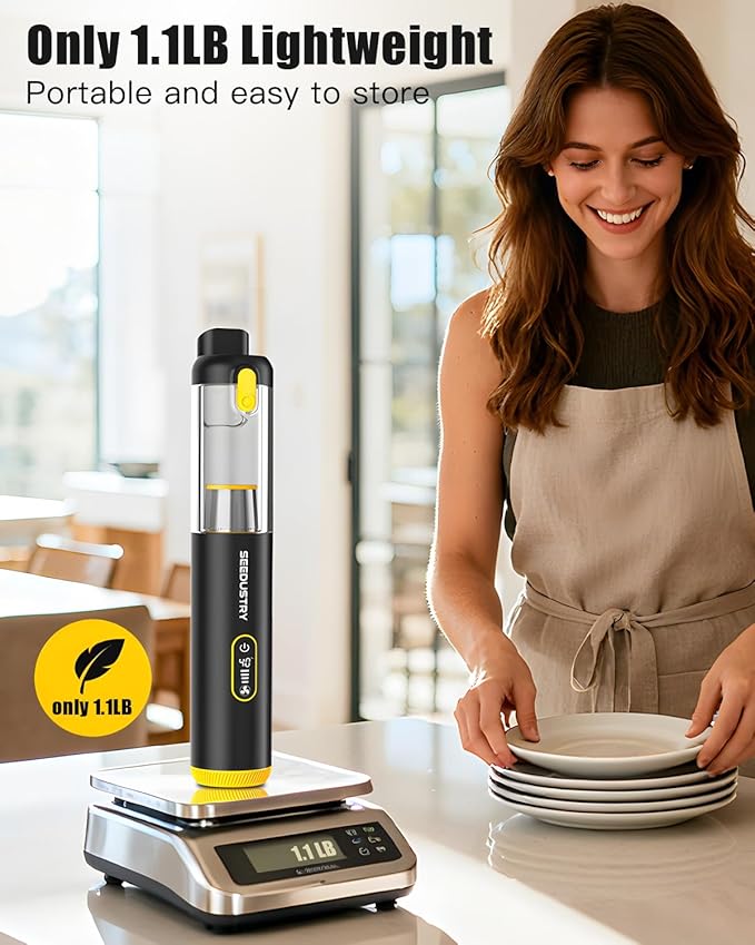 SEEDUSTRY Handheld Vacuum Cleaner Cordless, Mini Car Vacuum/Portable Pet Grooming Vacuum Cleaner, 3 Suction Modes-Up to 18000pa, 6 Blow & Suck & Deflate & Inflate Nozzles for Car, Pet, Office, Home