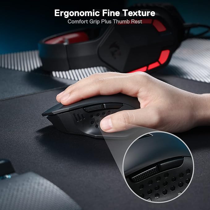 Redragon M656 Gainer Wireless Gaming Mouse, 4000 DPI 2.4Ghz Wireless Mouse w/ 5 DPI Levels, 7 Macro Buttons, Red LED Backlit & Pro Software/Drive Supported, for PC/Mac/Laptop
