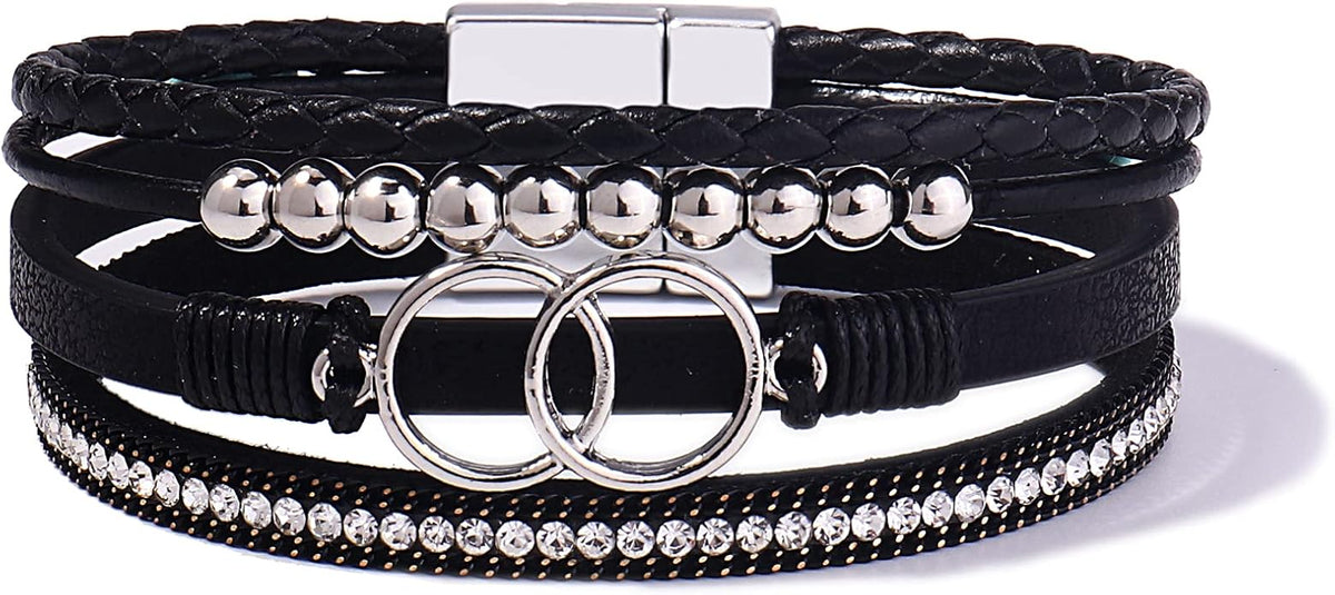 FANCY SHINY Boho Leather Wrap Bracelet Stackable Infinity Chunky Cuff Bracelets Western Hippie Outfits Jewelry Valentine Gifts for Women