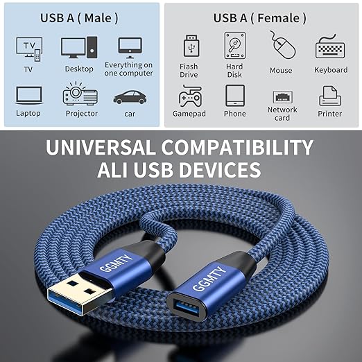USB 3.0 Extension Cable 3ft,Type A Male to Female Extension Cord Durable Braided Material High Data Transfer Compatible with USB Keyboard,Mouse,Flash Drive, Hard Drive,Printer