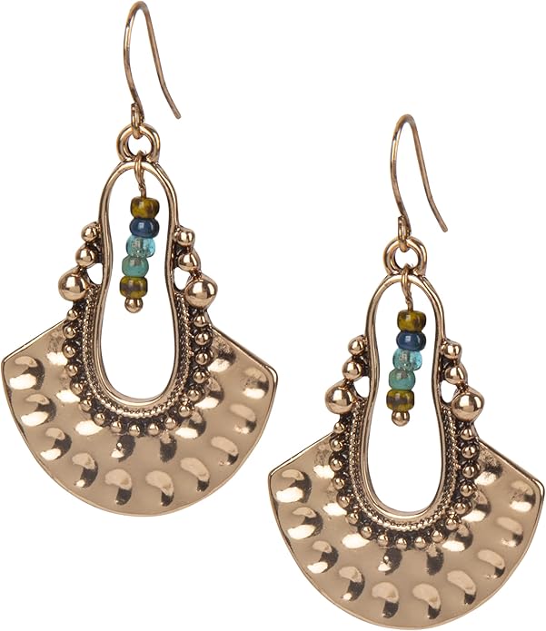 SPUNKYsoul Boho Dangle Earrings for Women – Lightweight Tribal Fan Paddle Design with Hieroglyphic Accents – Unique Handmade Gift Idea for Her