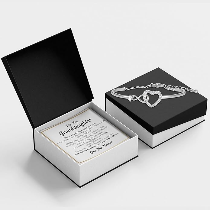 To My Granddaughter - Infinity Heart Bracelet Gift with Meaningful Card, Granddaughter Gifts from Grandma & Grandpa, Elegant Silver Jewelry for Birthday, Graduation, Christmas.