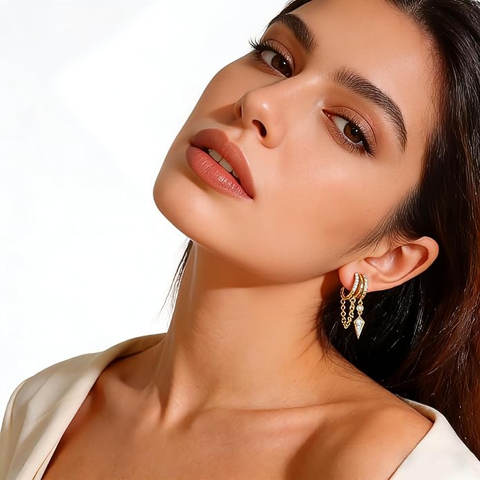Gold Clip On Earrings for Women Sparkly Tassel Chain Drop Clip-On Earrings 18k Gold Plated Statement Non-Pierced Jewelry Gifts