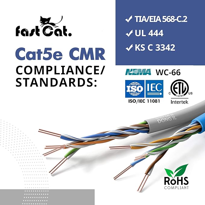 fast Cat. Cat5e Ethernet Cable 1000ft - 24 AWG, CMR, Insulated Bare Copper Wire Cat 5 ethernet Cable with FastReel - 350MHZ / Gigabit Speed UTP Cable Cat5e - CMR (Orange)