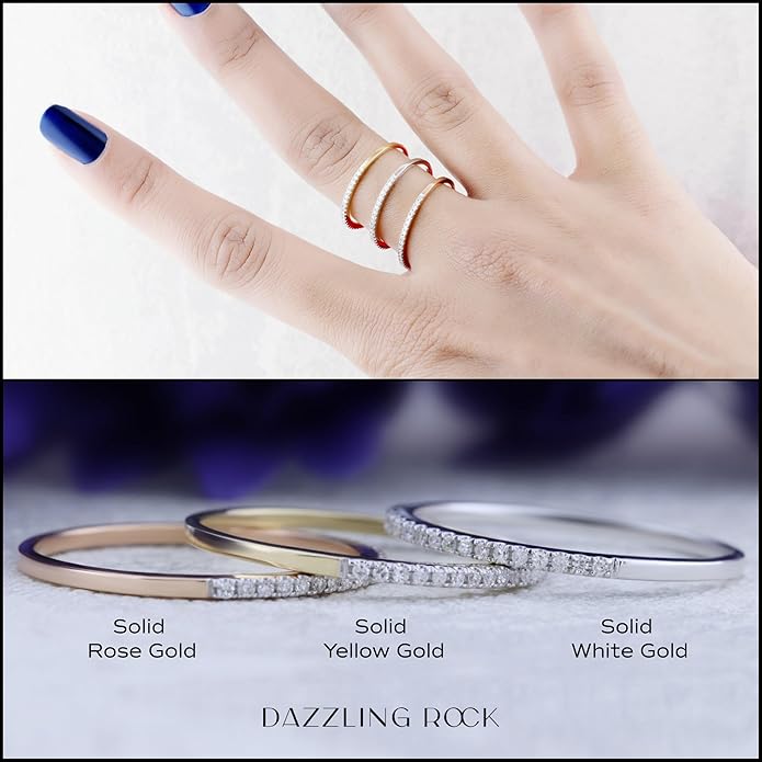 Dazzlingrock Collection Valentine's Day Gift 0.08 Ctw Womens Diamond Wedding Band, Real Natural Round White Diamond Minimalist Thin Stackable Ring for Her in 10K Solid Gold