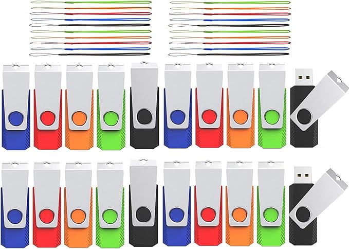 2GB Flash Drive 20 Pack, Wooolken USB 2.0 Memory Stick with LED Light and Lanyards USB Drive Stick for Data Storage and Backup (Mixed Colors)