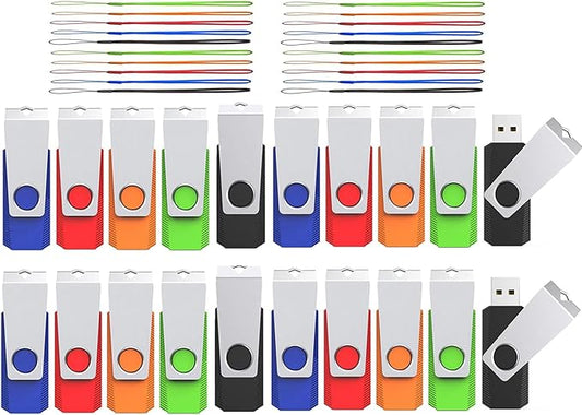 (Not 128GB) 128MB USB 20 Pack, Wooolken USB 2.0 Flash Drive Memory Stick Thumb Drive Jump Drive USB Stick for Data Storage and Backup (Mixed Colors)