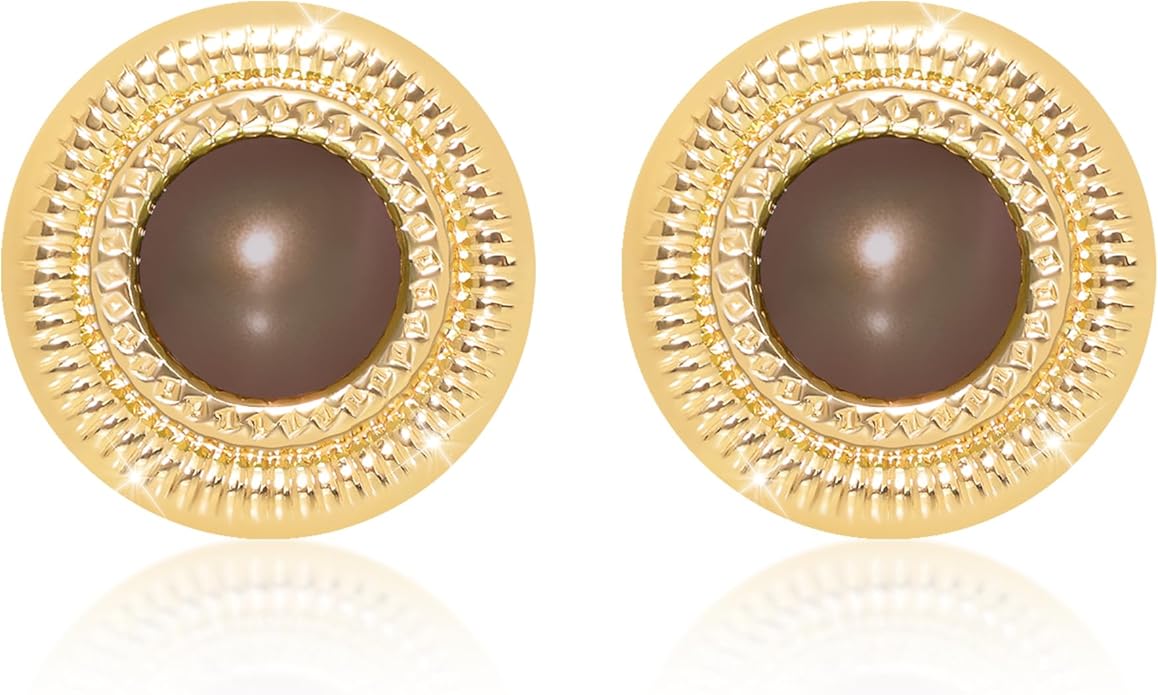 Faux Pearl Gold Plated Stud Earrings for Women, Hypoallergenic Stainless Steel Ear Pin, Available in a Variety of Pearl Colors