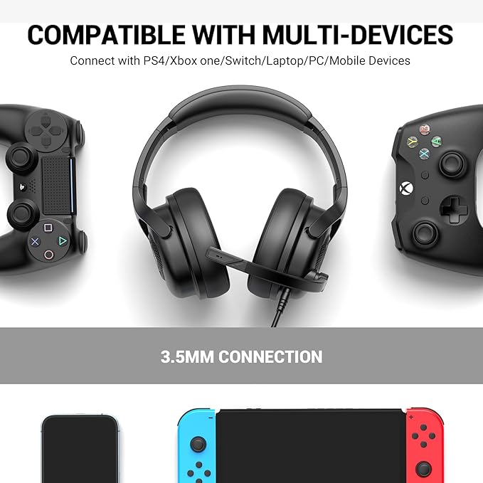 EKSA Headset with Microphone for PC, Computer Headphones with Noise Cancelling Microphone, Over-Ear All Day Comfortable, Immersive Sound 3.5mm Wired Gaming Headset for Laptop/Xbox/Switch/PS4/PS5