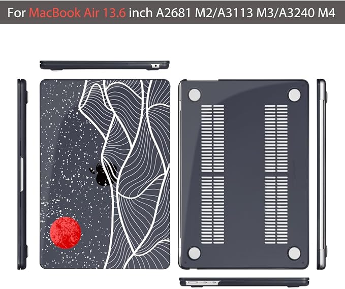 Teryeefi for M3 M2 M4 MacBook Air 13 inch Case 2025 2024 2023 2022 Release A3240 A3113 A2681 Model,Hard Shell Case for MacBook Air 13.6 inch + Keyboard Cover + Type C Adapter, Abstract Mountain-100