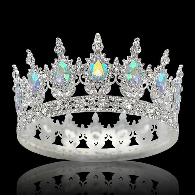 Queen Crown Rhinestone Wedding Crowns and Tiaras for Women Costume Party Hair Accessories Princess Birthday Crown Crystal Bridal Crown (Silver Crown-A+B)