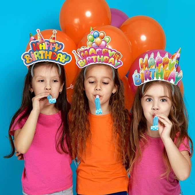 KKBES Happy Birthday Headbands, Paper Birthday Party Hats, 3 Patterns for Children and Adults Celebrating Birthdays
