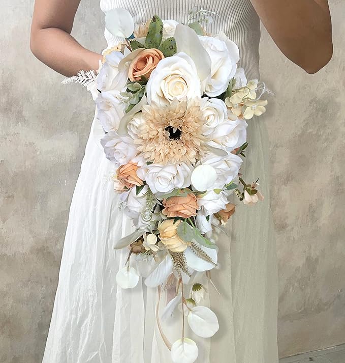 Roses Artificial Flowers White Combo Box Set Fake Flower Bulk with Stems for DIY Bridal Wedding Shower Decorations Faux Floral Arrangements for Party Table Centerpieces Home Decor Indoor