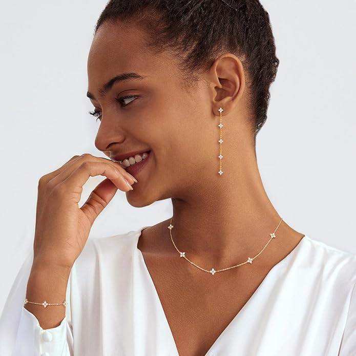 Tennis Necklace Bracelet for Women, Dainty Sterling Sliver Choker Necklace Crystal Link Bracelet Stud Earrings for Women Wedding Jewelry for Bride Jewelry Set Accessories