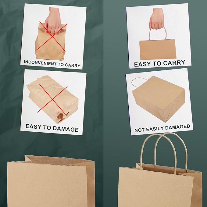METRONIC Brown Paper Bags 10x5x13 50Pcs,Kraft Gift Bags Medium Size with Handles, Craft Paper Wrap Bag Bulk for Shopping Birthday Party Favors Grocery Retail Goody Business