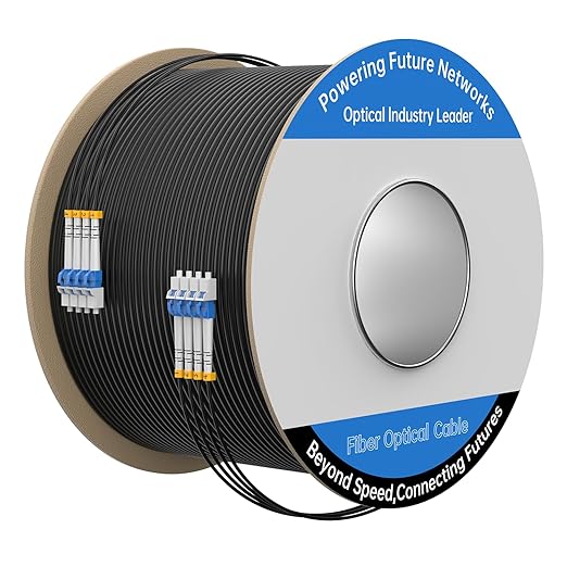 100M/328FT Outdoor Armored LC to LC Fiber Optic Cable, 4 Core OS2 Single Mode 9/125μm, Industrial TPU Jacket, OD 5mm, 4 Strands, SMF, Direct Burial, Heavy-Duty LC-LC Patch Cord for Harsh Environments