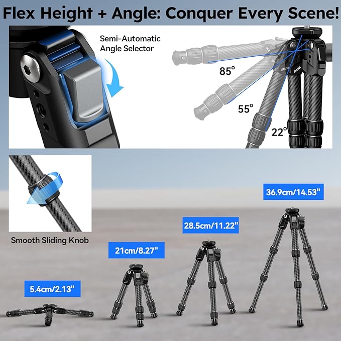 SIRUI Carbon Fiber Mini Tripod with Bowl Base, 33lbs Max Load, Ultra-Lightweight 1.63lbs, 8.82in Folded, 360° Panorama & ±15° Tilt for Camera/Phone/Vlogging（AM-223LS）